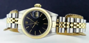 Dress Watches | Ladies Watches | Sant Blanc ROLEX Ladies 26mm 18kt Gold & Stainless Steel DateJust Black Stick Dial Model 69173