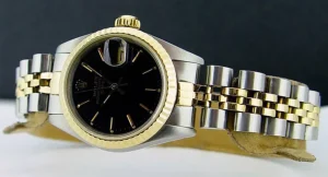 Dress Watches | Ladies Watches | Sant Blanc ROLEX Ladies 26mm 18kt Gold & Stainless Steel DateJust Black Stick Dial Model 69173