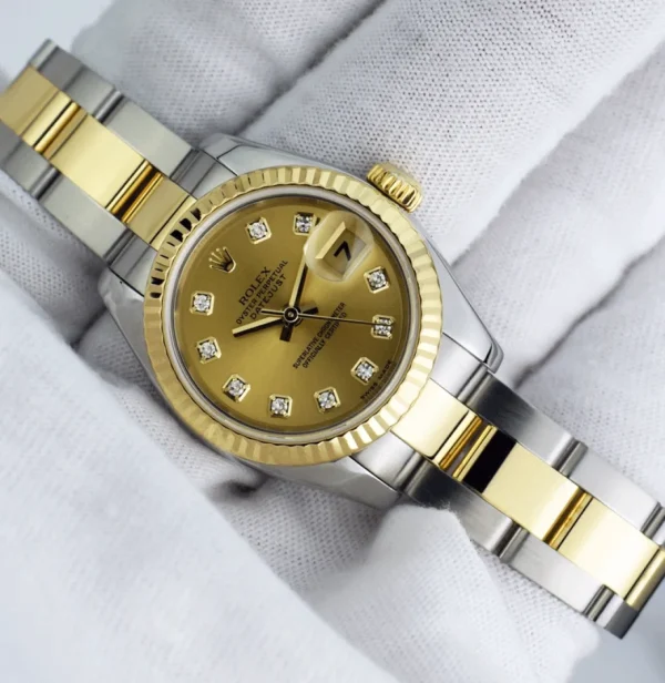 Ladies Watches | Dress Watches | Sant Blanc ROLEX Ladies 26mm 18kt Gold & Stainless Steel Datejust Champagne Diamond Dial Model 179173