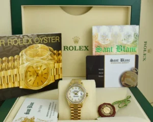 Ladies Watches | President Dress Watches | Sant Blanc ROLEX Ladies 26mm 18kt Gold President White Dial Diamond Bezel Model 69178