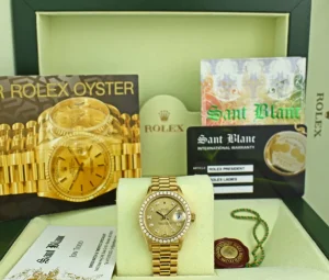 President Dress Watches | Dress Watches | Sant Blanc ROLEX Ladies 26mm 18kt Gold President Datejust Champagne Diamond Dial Diamond Bezel Model 69138