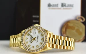 Ladies Watches | President Dress Watches | Sant Blanc ROLEX Ladies 26mm 18kt Gold President White Dial Diamond Bezel Model 69178