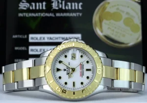 Yachting Professional Watches | Ladies Watches | Sant Blanc ROLEX Ladies 29mm 18kt Gold Stainless Steel YachtMaster White Index Dial Model 69623