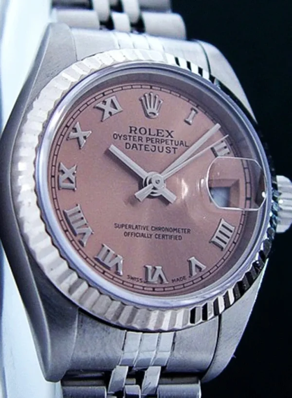 Ladies Watches | Dress Watches | Sant Blanc ROLEX Ladies 26mm 18kt White Gold & Stainless Steel DateJust Rose Roman Model 69174