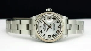 Dress Watches | Ladies Watches | Sant Blanc ROLEX Ladies 26mm 18kt White Gold & Stainless Steel DateJust White MOP Roman Dial Model 79174