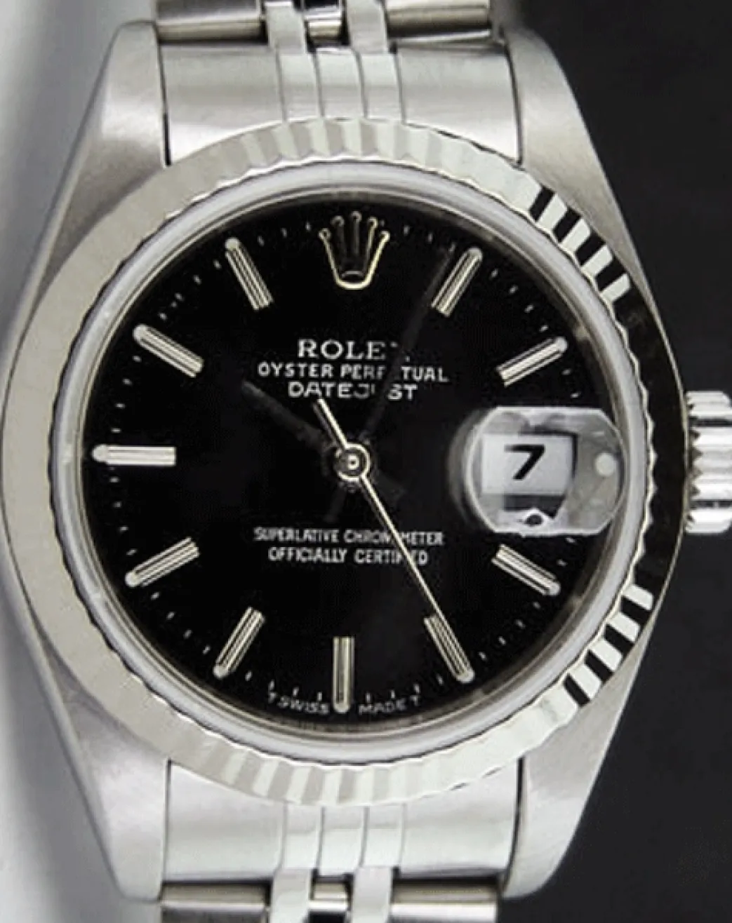 rolex_ladies_mm_kt_white__1-2.webp Ladies Watches | Dress Watches | Sant Blanc ROLEX Ladies 26mm 18kt White Gold & Stainless Steel Datejust Black Stick Dial Model 79174