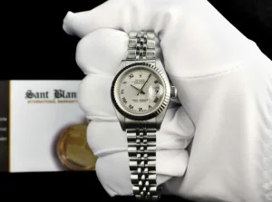 Ladies Watches | Dress Watches | Sant Blanc ROLEX Ladies 26mm 18kt White Gold & Stainless Steel Datejust Rhodium Roman Dial Model 79174