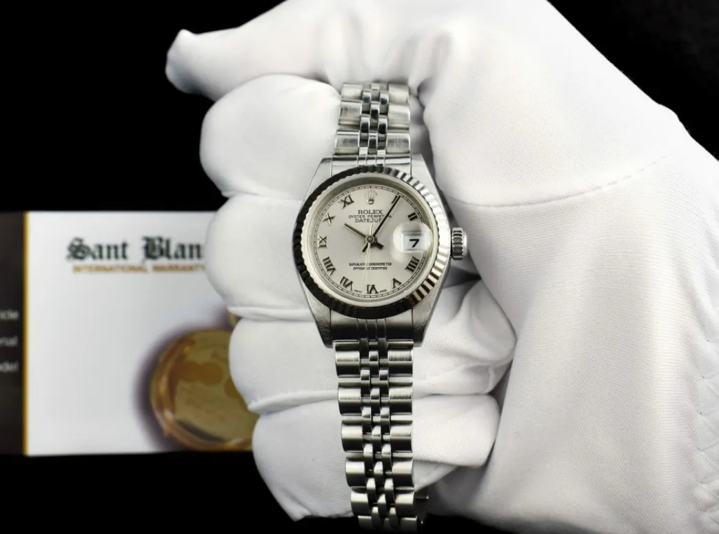 rolex_ladies_mm_kt_white__1-5.webp Ladies Watches | Dress Watches | Sant Blanc ROLEX Ladies 26mm 18kt White Gold & Stainless Steel Datejust Rhodium Roman Dial Model 79174