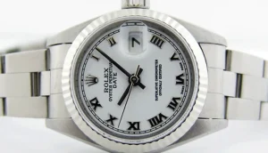 Ladies Watches | Dress Watches | Sant Blanc ROLEX Ladies 26mm 18kt White Gold & Stainless Steel DateJust White Roman Model 69174