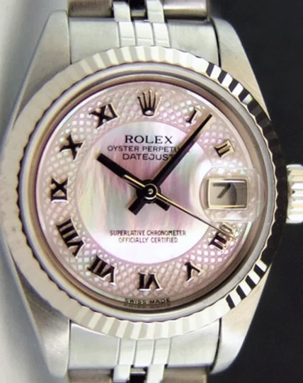 Ladies Watches | Dress Watches | Sant Blanc ROLEX Ladies 26mm 18kt White Gold & Stainless Steel DateJust MOP Deco Roman Dial Model 79174