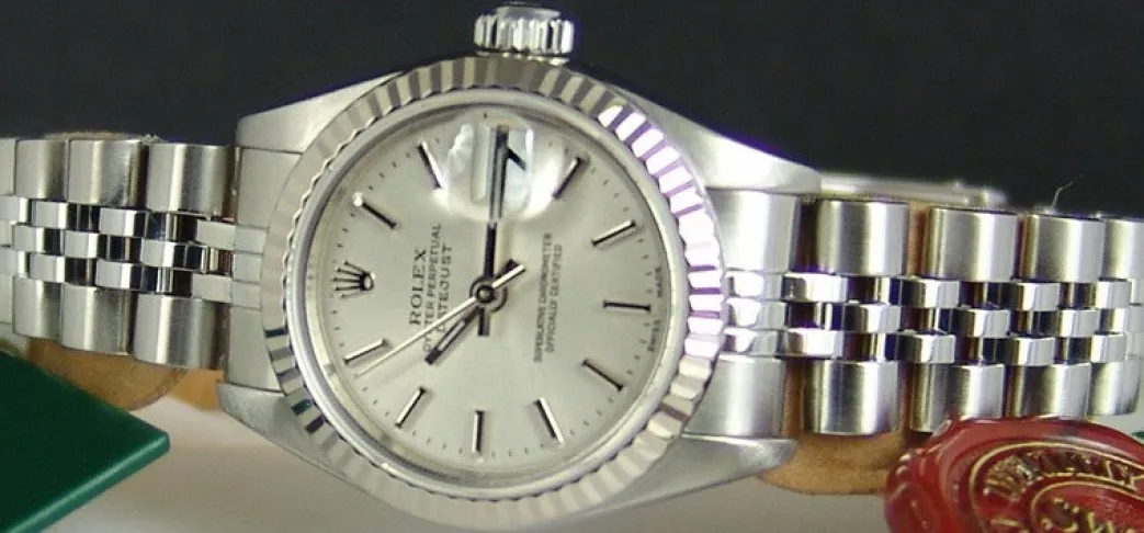 rolex_ladies_mm_kt_white__4-8.webp Ladies Watches | Dress Watches | Sant Blanc ROLEX Ladies 26mm 18kt White Gold & Stainless Steel DateJust Silver Stick Model 69174