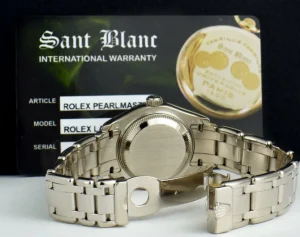 The Masterpiece | Ladies Watches | Sant Blanc ROLEX Ladies 29mm 18kt White Gold Pearlmaster Masterpiece White MOP Diamond Dial Model 80299