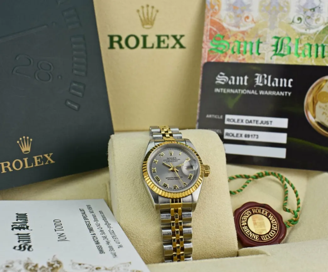 rolex_ladies_mm_kt_yellow_2-3.webp Ladies Watches | Dress Watches | Sant Blanc ROLEX Ladies 26mm 18kt Yellow Gold & Stainless Steel DateJust Silver Roman Dial Model 69173