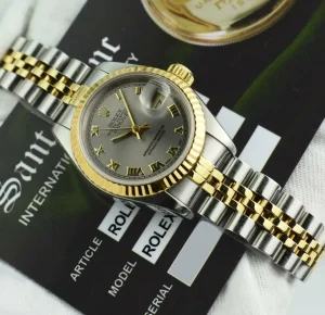 Ladies Watches | Dress Watches | Sant Blanc ROLEX Ladies 26mm 18kt Yellow Gold & Stainless Steel DateJust Silver Roman Dial Model 69173