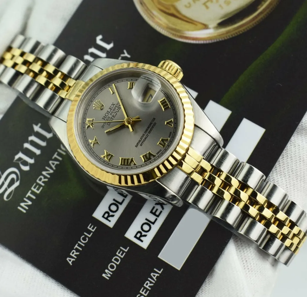 rolex_ladies_mm_kt_yellow_4-2.webp Ladies Watches | Dress Watches | Sant Blanc ROLEX Ladies 26mm 18kt Yellow Gold & Stainless Steel DateJust Silver Roman Dial Model 69173