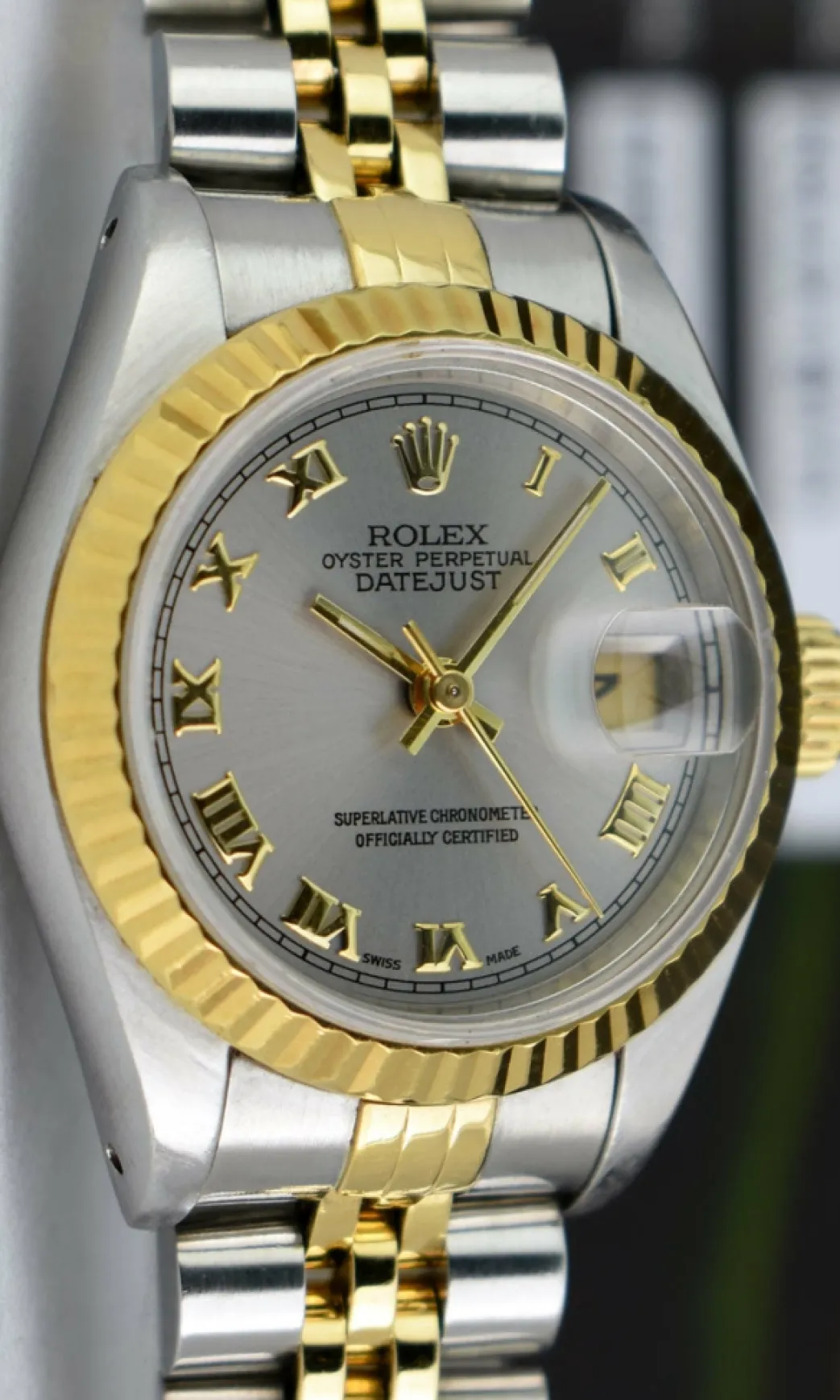 rolex_ladies_mm_kt_yellow_9.webp Ladies Watches | Dress Watches | Sant Blanc ROLEX Ladies 26mm 18kt Yellow Gold & Stainless Steel DateJust Silver Roman Dial Model 69173