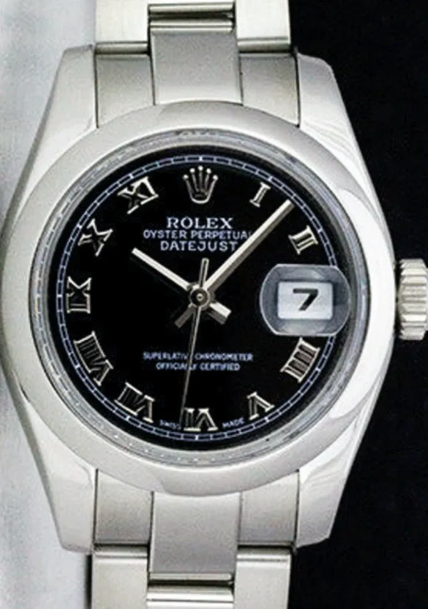 Ladies Watches | Dress Watches | Sant Blanc ROLEX Ladies 26mm Stainless Steel DateJust Black Roman Dial Model 179160