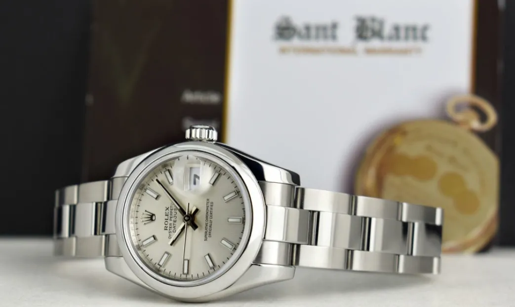 rolex_ladies_mm_stainless_1-1.webp Ladies Watches | Dress Watches | Sant Blanc ROLEX Ladies 26mm Stainless DateJust Silver Index Oyster Band Model 179160