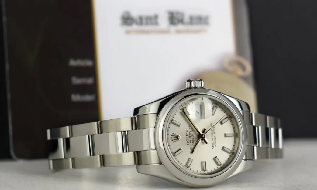 rolex_ladies_mm_stainless_2-1.webp Ladies Watches | Dress Watches | Sant Blanc ROLEX Ladies 26mm Stainless DateJust Silver Index Oyster Band Model 179160