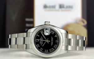 Ladies Watches | Dress Watches | Sant Blanc ROLEX Ladies 26mm Stainless Steel DateJust Black Roman Dial Oyster Band Model 179160