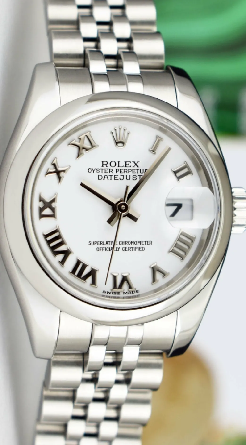 rolex_ladies_mm_stainless_2.webp Dress Watches | Sant Blanc ROLEX Ladies 26mm Stainless Steel DateJust White Bold Roman Jubilee Band 179160