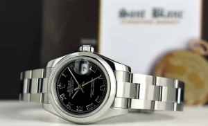 Ladies Watches | Dress Watches | Sant Blanc ROLEX Ladies 26mm Stainless Steel DateJust Black Roman Dial Oyster Band Model 179160
