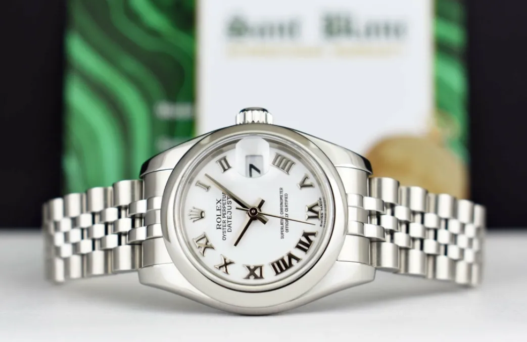 rolex_ladies_mm_stainless_4.webp Dress Watches | Sant Blanc ROLEX Ladies 26mm Stainless Steel DateJust White Bold Roman Jubilee Band 179160