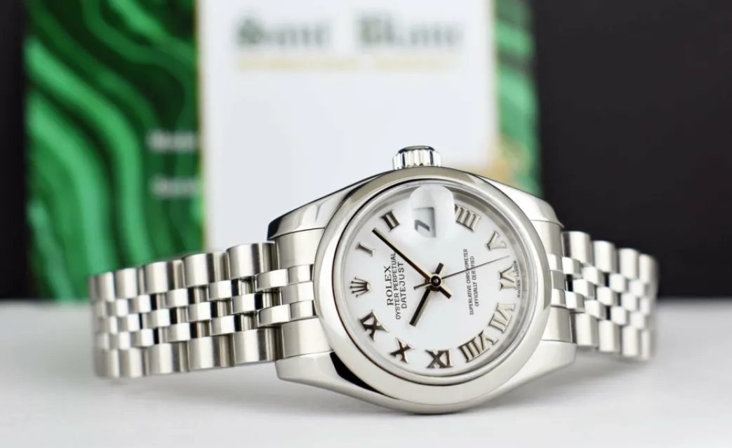 rolex_ladies_mm_stainless_5.webp Dress Watches | Sant Blanc ROLEX Ladies 26mm Stainless Steel DateJust White Bold Roman Jubilee Band 179160