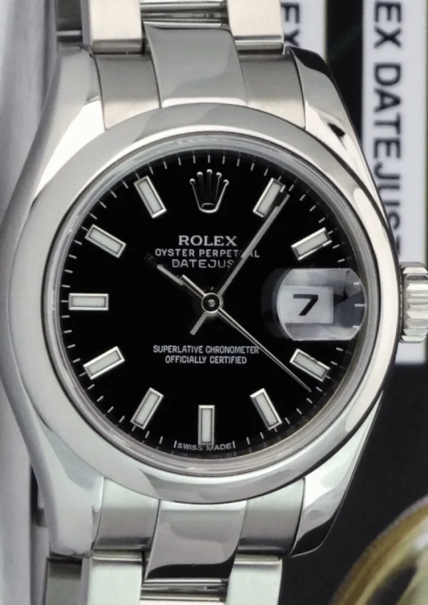 Ladies Watches | Dress Watches | Sant Blanc ROLEX Ladies 26mm Stainless Steel DateJust Black Index Dial Model 179160