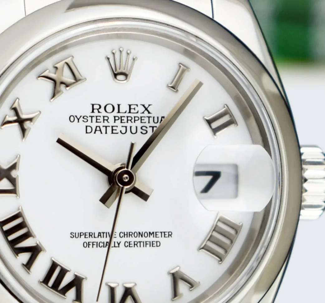 rolex_ladies_mm_stainless_8.webp Dress Watches | Sant Blanc ROLEX Ladies 26mm Stainless Steel DateJust White Bold Roman Jubilee Band 179160