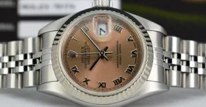 Dress Watches | Ladies Watches | Sant Blanc ROLEX Ladies 26mm White Gold & Stainless Steel DateJust Rose Roman Dial Model 79174