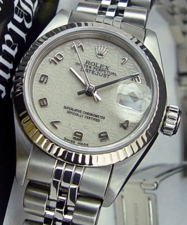 Ladies Watches | Dress Watches | Sant Blanc ROLEX Ladies 26mm White Gold & Stainless Steel DateJust Cream Arabic Dial Jubilee Band Model 79174