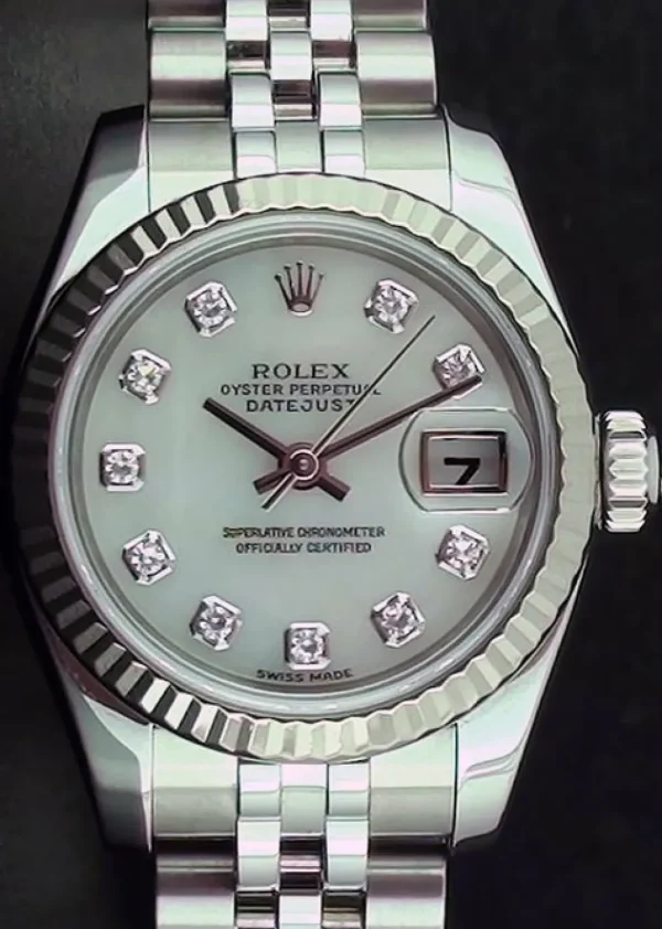 Ladies Watches | Dress Watches | Sant Blanc Rolex Ladies White Gold & Stainless Steel Pearl Diamond Dial DateJust Model 179174