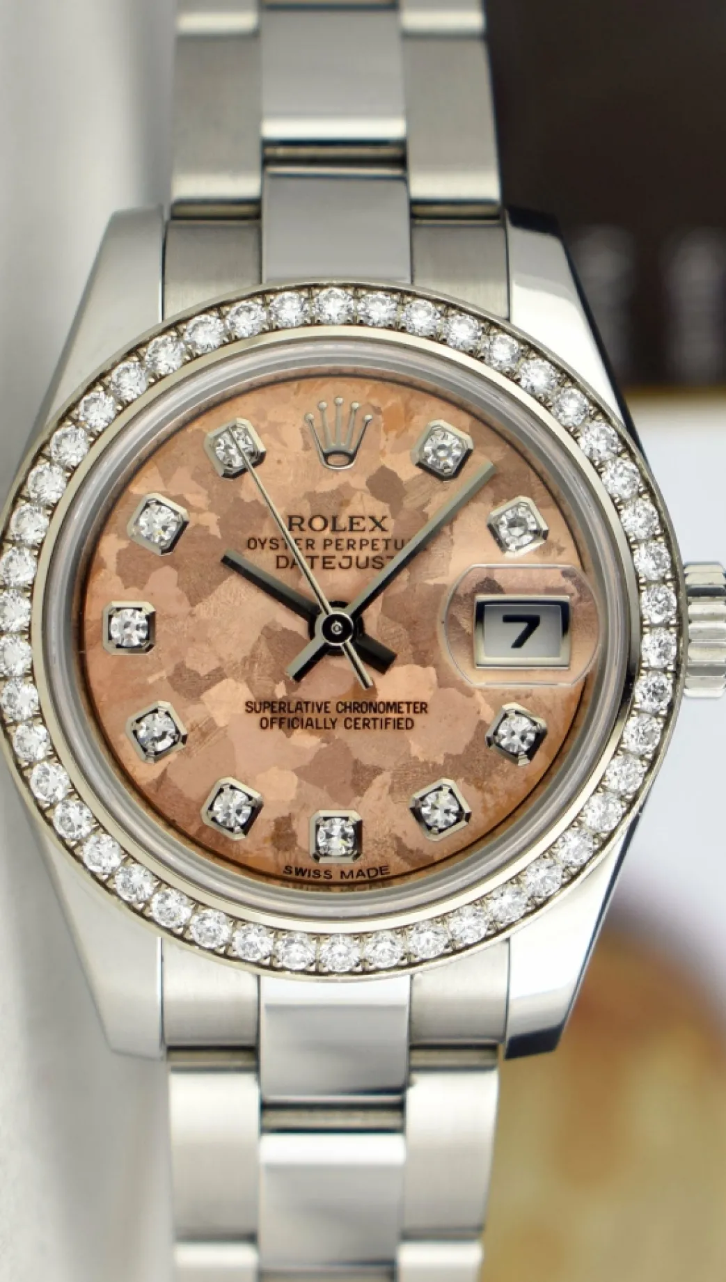 rolex_ladies_white_gold___1-4.webp Ladies Watches | President Dress Watches | Sant Blanc ROLEX LADIES White Gold & Stainless Steel Pink CRYSTAL Diamond Dial Model 179384