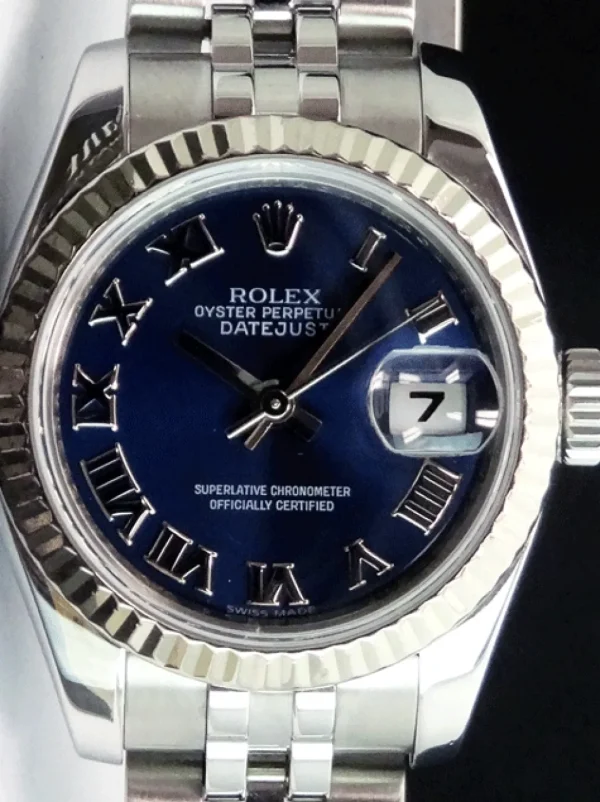 Ladies Watches | Dress Watches | Sant Blanc ROLEX Ladies White Gold & Stainless DateJust Blue Roman Dial Model 179174