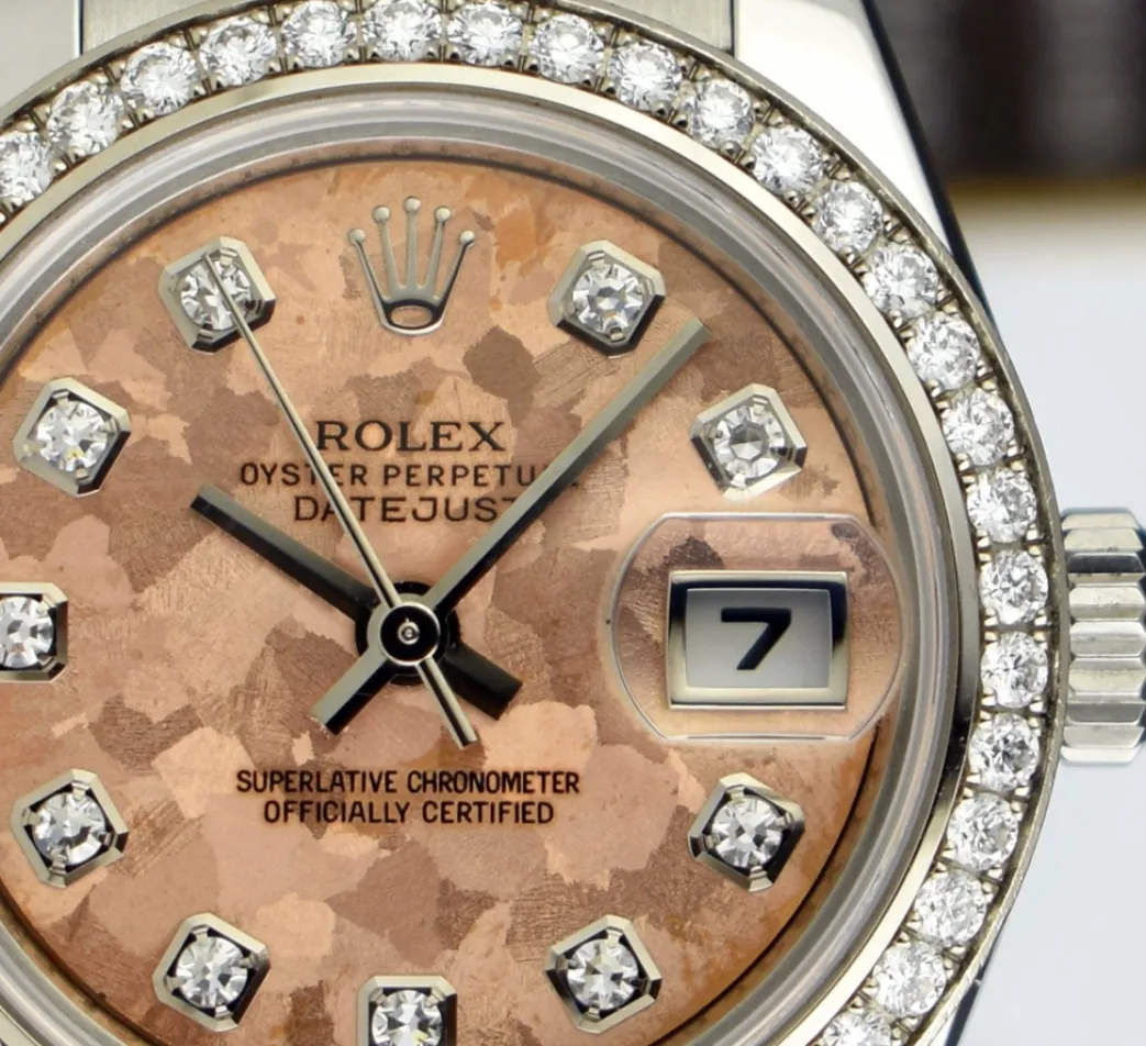 rolex_ladies_white_gold___7-2.webp Ladies Watches | President Dress Watches | Sant Blanc ROLEX LADIES White Gold & Stainless Steel Pink CRYSTAL Diamond Dial Model 179384