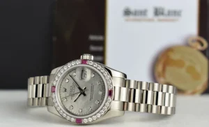 Ladies Watches | Dress Watches | Sant Blanc ROLEX Ladies White Gold President Mother of Pearl Dial Diamond Ruby Bezel Model 179179
