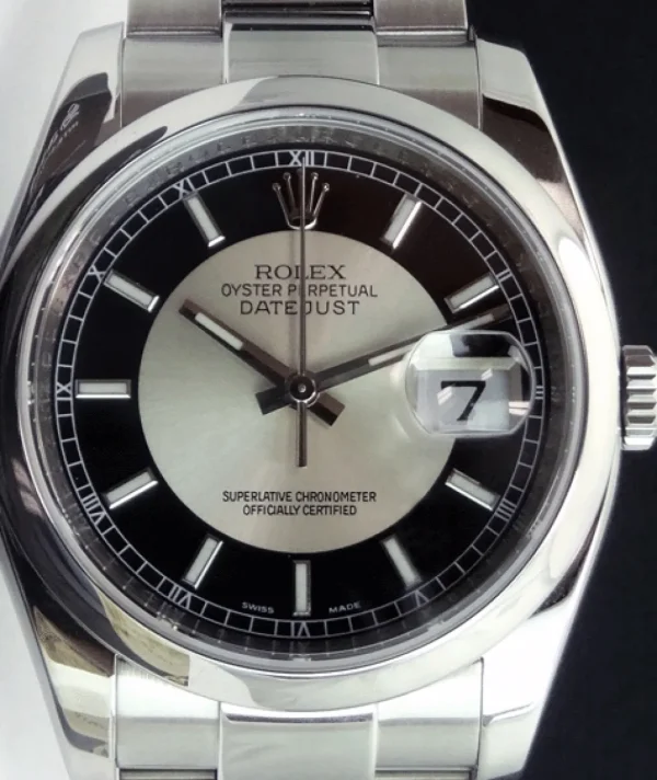 Men's Watches | Dress Watches | Sant Blanc ROLEX Mens DateJust Stainless Steel Black Bulls Eye Index Dial Oyster Band Model 116200