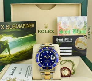 Diving Professional Watches | Sports Watches | Sant Blanc ROLEX Mens 18kt Gold & Stainless Steel Submariner Blue Dial No Holes Model 16613