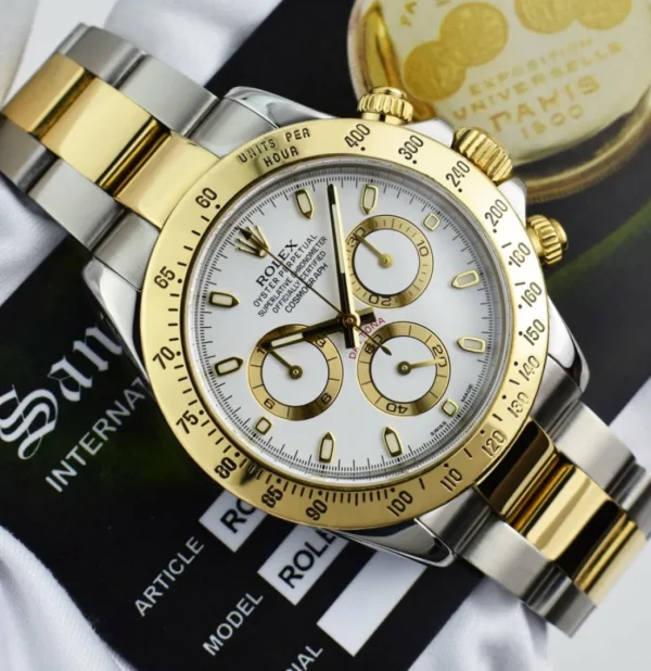 Sports Watches | Men's Watches | Sant Blanc ROLEX Mens 18kt Gold & Stainless Steel Daytona White Index Dial Model 116523