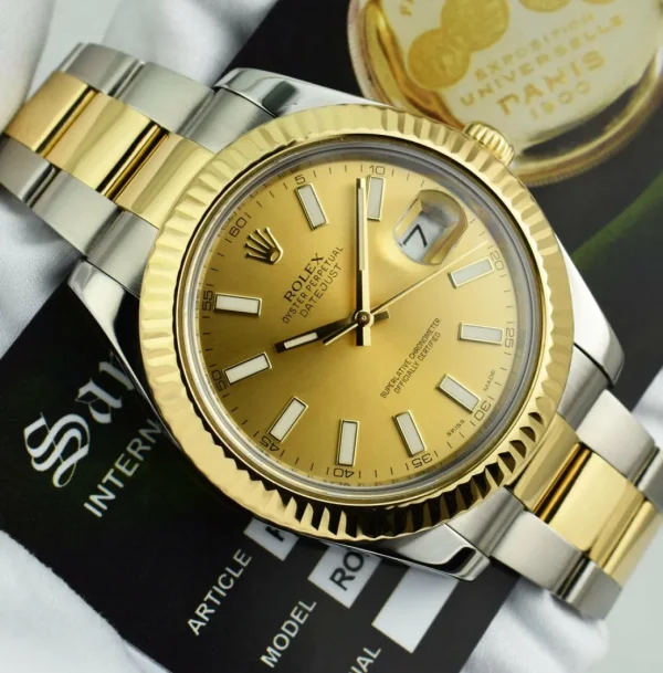 Men's Watches | Dress Watches | Sant Blanc ROLEX Mens 18kt Gold & Stainless Steel DateJust II Champagne Index Model 116333