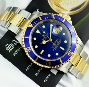 Diving Professional Watches | Sports Watches | Sant Blanc ROLEX Mens 18kt Gold & Stainless Steel Submariner Blue Dial No Holes Model 16613