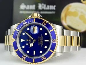 Diving Professional Watches | Sports Watches | Sant Blanc ROLEX Mens 18kt Gold & Stainless Steel Submariner Blue Dial No Holes Model 16613