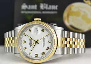 Men's Watches | Dress Watches | Sant Blanc ROLEX Mens 18kt Gold & Stainless Steel DateJust White Roman Box & Books Model 16233