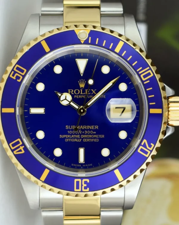 Diving Professional Watches | Sports Watches | Sant Blanc ROLEX Mens 18kt Gold & Stainless Steel Submariner Blue Dial No Holes Model 16613