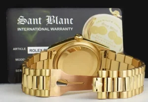 Men's Watches | President Dress Watches | Sant Blanc ROLEX Mens 18kt Gold Day Date President Black Tapestry Stick Dial Model 18038