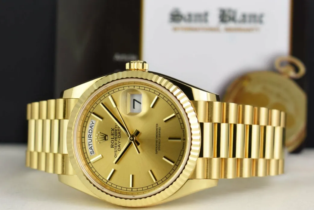 rolex_mens_kt_gold_day_da_4.webp Men's Watches | President Dress Watches | Sant Blanc ROLEX Mens 18kt Gold Day Date 36 President Champagne Stick Dial Model 128238