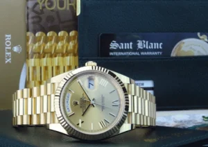 Men's Watches | President Dress Watches | Sant Blanc ROLEX Mens 18kt Gold Day Date 40mm President Champagne Roman Dial Model 228238