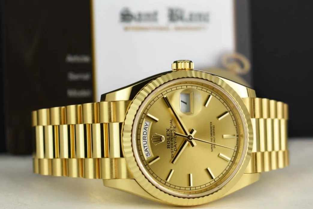 rolex_mens_kt_gold_day_da_5.webp Men's Watches | President Dress Watches | Sant Blanc ROLEX Mens 18kt Gold Day Date 36 President Champagne Stick Dial Model 128238
