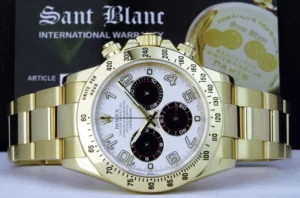Men's Watches | Racing Professional Watches | Sant Blanc ROLEX Mens 18kt Gold Daytona White Panda Arabic Dial Fat Buckle Model 116528